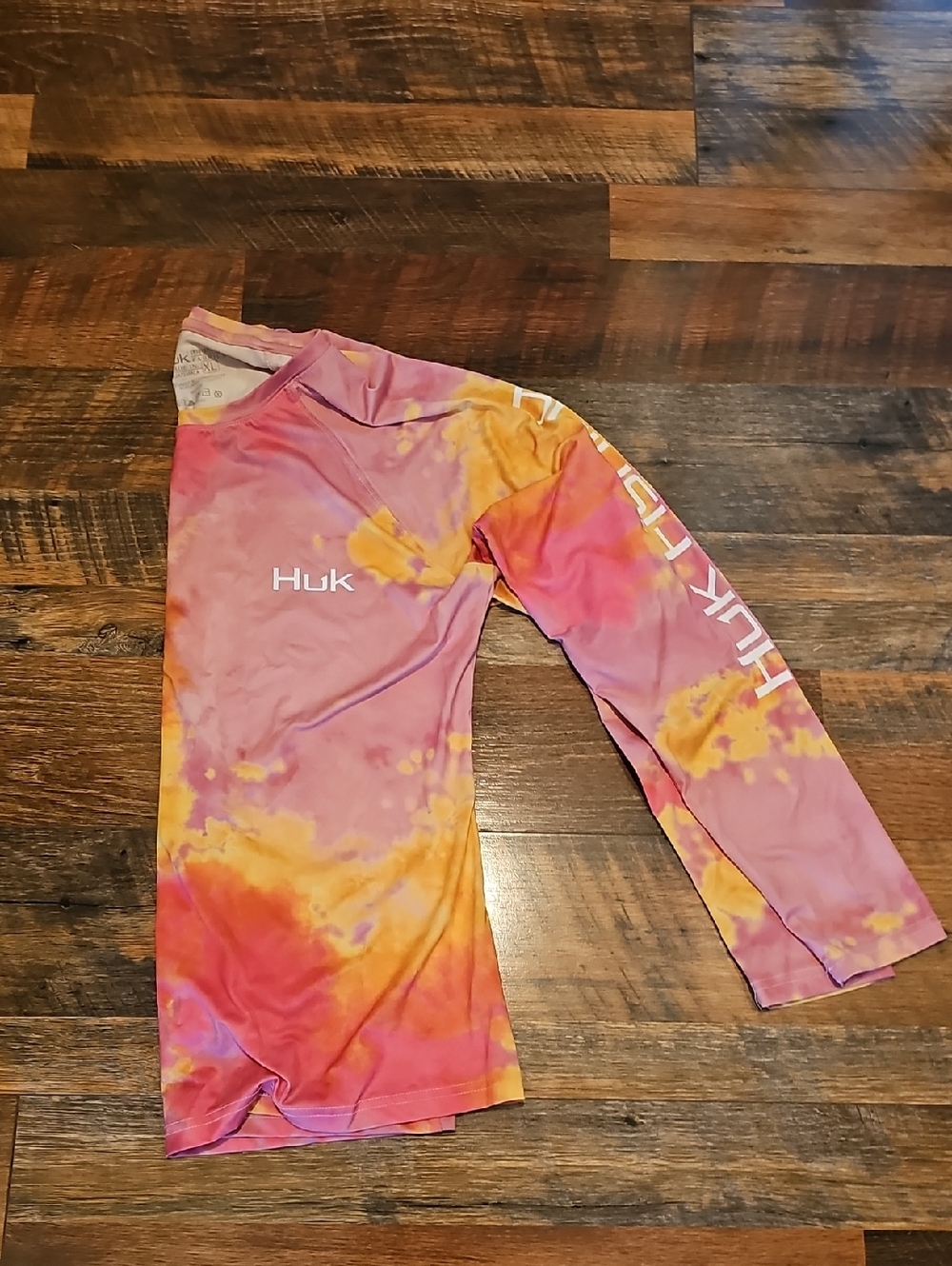 Huk Pink and Orange Tie-Dye Long Sleeve Rashguard